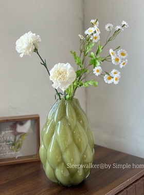 牛油果｜清新绿色小口厚重玻璃花瓶 芍药百合插花摆件装饰