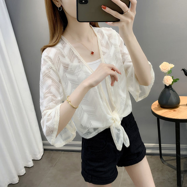 Lace shawl hollow chiffon cardigan jacket blouse ຂອງແມ່ຍິງ