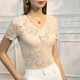 ເສື້ອຍືດຄໍຄໍ V ແຂນສັ້ນ lace sexy ສໍາລັບແມ່ຍິງ