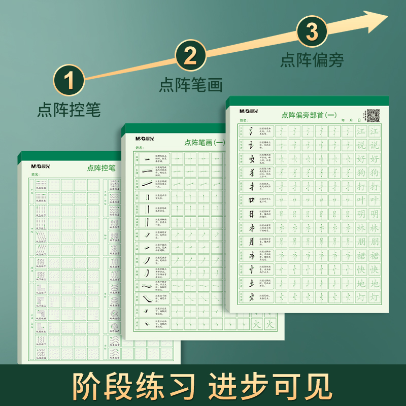 晨光点阵控笔训练字帖楷书笔画笔顺偏旁部首字帖儿童幼儿园练字本初学者入门套装钢笔专用一年级小学生幼小衔接硬笔书法 - 图3