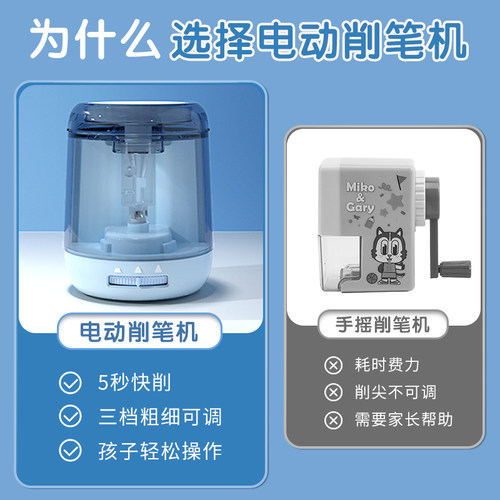 晨光文具电动自动削笔刀儿童小学生卷转笔刀全男孩铅笔刀削笔器女孩素描刨笔机旋绞笔刀销笔修笔充电学习用品 - 图2