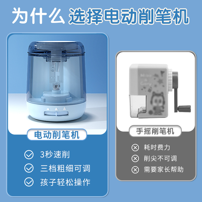 晨光文具电动省力自动削笔刀儿童小学生卷转笔刀全男孩铅笔刀削笔器女孩素描刨笔机旋绞笔刀削笔充电学习用品