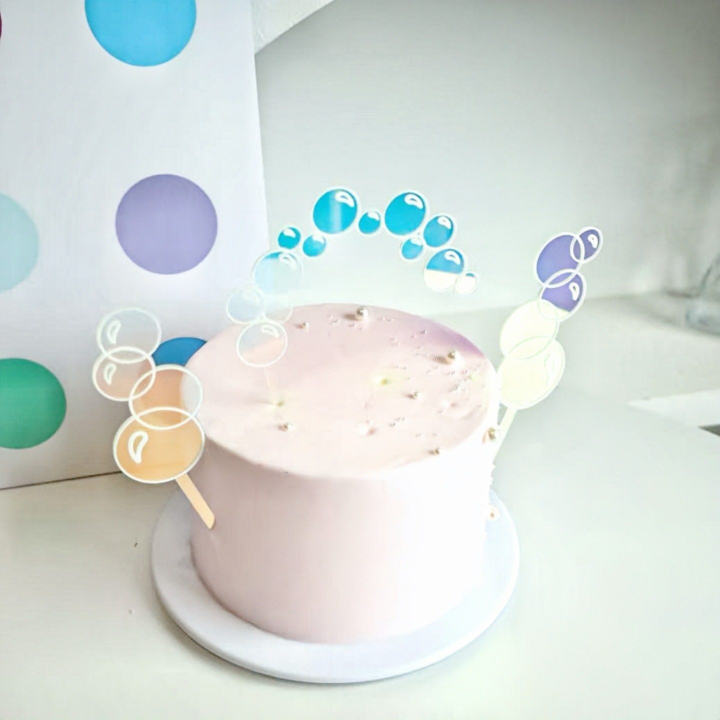 新款ins风幻彩泡泡亚克力蛋糕装饰套装 宝宝生日蛋糕烘焙装扮插件,淘宝优惠券,粉丝福利购,淘宝优惠卷