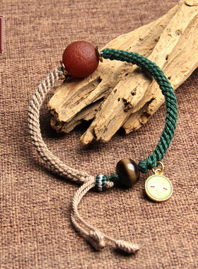 藏式手工编织老玛瑙黄财神手链