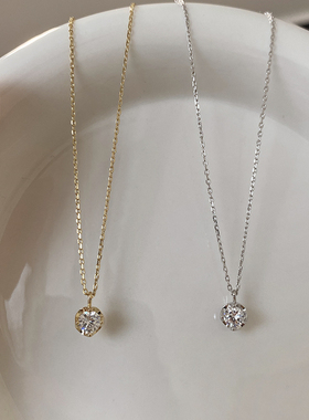 柚卡通体925纯银一颗锆石项链