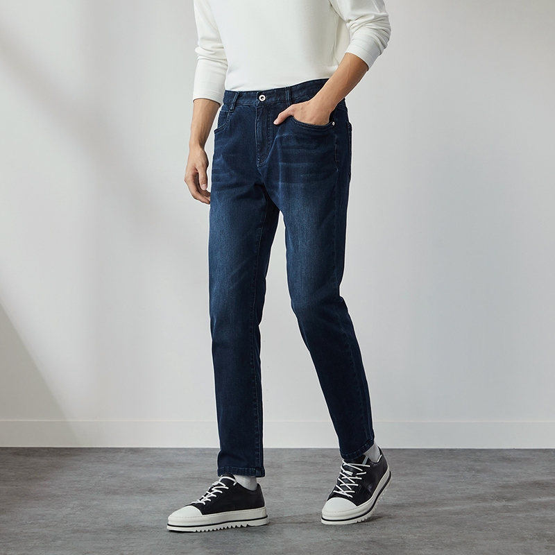 【含莱赛尔磨毛】柒牌牛仔裤男款秋季新品时尚百搭直筒水洗长裤子