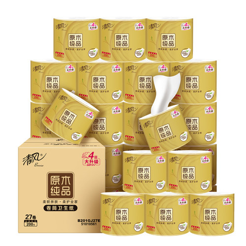 【直播间补贴价】清风卷纸金装4层200克27卷厕纸家用卷筒纸实惠装 - 图3