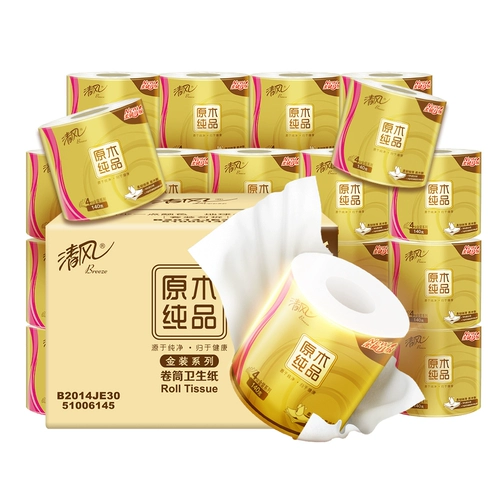 清风 Золотая рулона бумага 4 слой 140 г 30 рулон дома с гигиенической салфеткой, раскатанной туалетной бумагой, семейная коробка доступна доступна