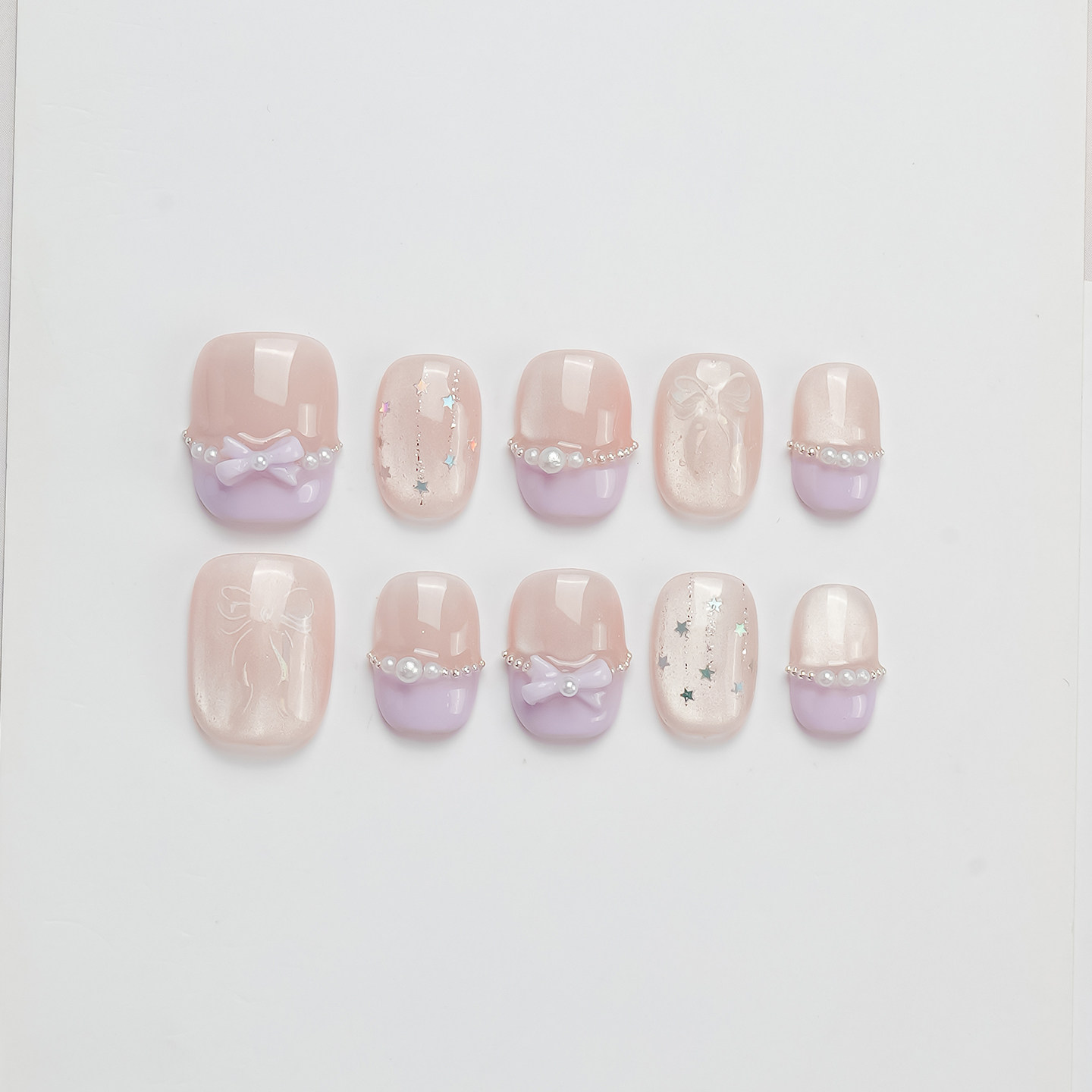 手工穿戴甲裸粉色猫眼法式紫色手绘蝴蝶结穿戴美甲成品指甲贴短款,淘宝优惠券,粉丝福利购,淘宝优惠卷