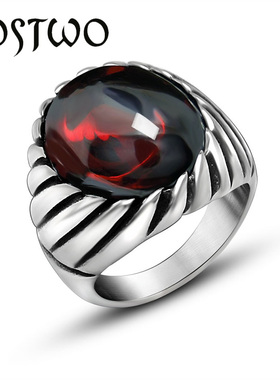 红宝石朋克风加宽潮男钛钢戒指