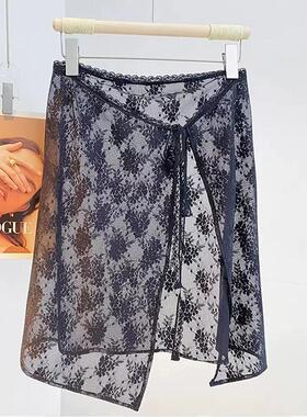 韩系围裙春夏新款半身裙复古罩裙潮流百搭系带蕾丝叠搭屁帘女