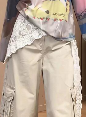拼接蕾丝三角巾屁帘女2026夏季大码胖MM高级叠穿氛围感新款短裙