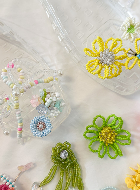 韩系手工女士彩水晶果冻鞋花鞋扣透明花朵珍珠串珠装饰DIY配饰女