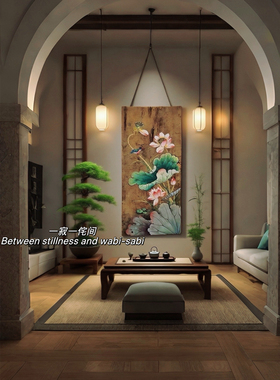 一寂一侘间风实木挂画客厅玄关装饰画禅意茶室空间复古原木挂画