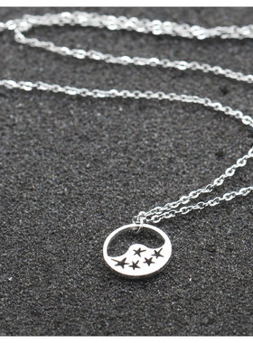 不掉色圆镂空五星项链女生轻奢小众高级设计感锁骨链2024新款精致