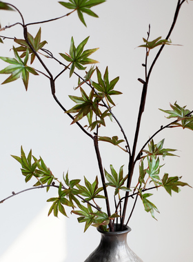 中式禅意仿真枫叶藤条假花盆栽