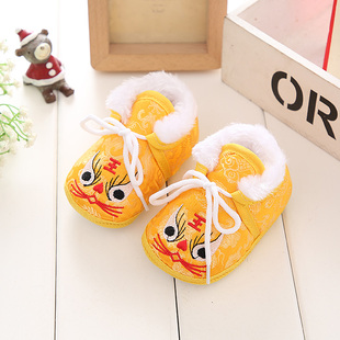 新生儿虎头鞋加绒保暖防滑袜鞋0-1岁冬季