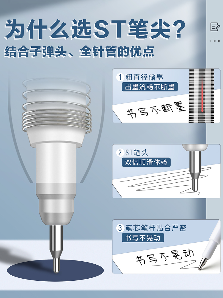 东米007笔芯st笔头按动中性笔芯按动式笔替芯黑色0.5刷题笔芯速干