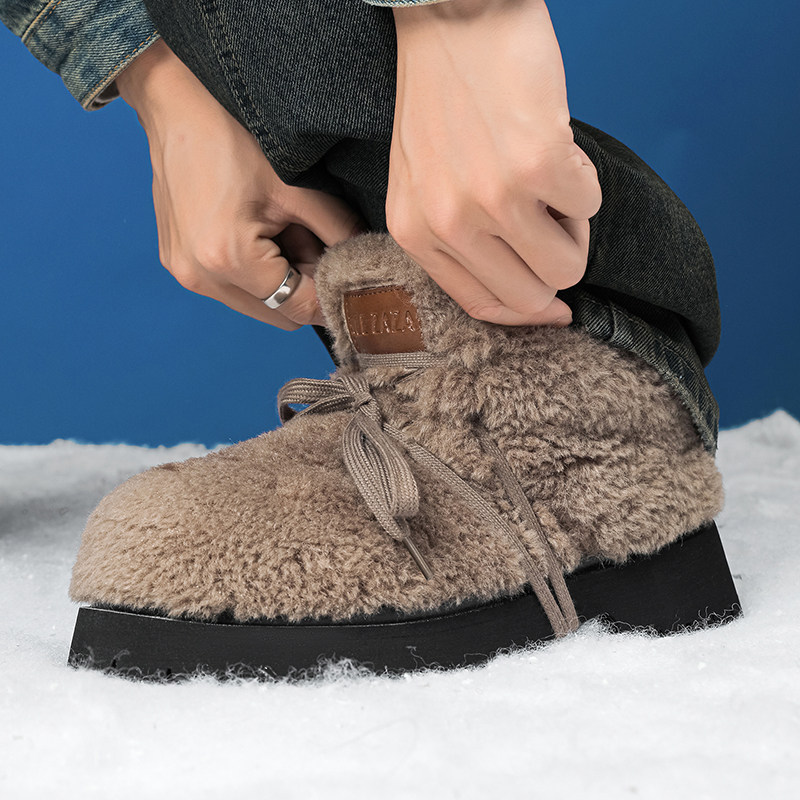 小众设计感毛绒雪地靴男冬季加绒加厚保暖防寒厚底增高东北大棉鞋,淘宝优惠券,粉丝福利购,淘宝优惠卷