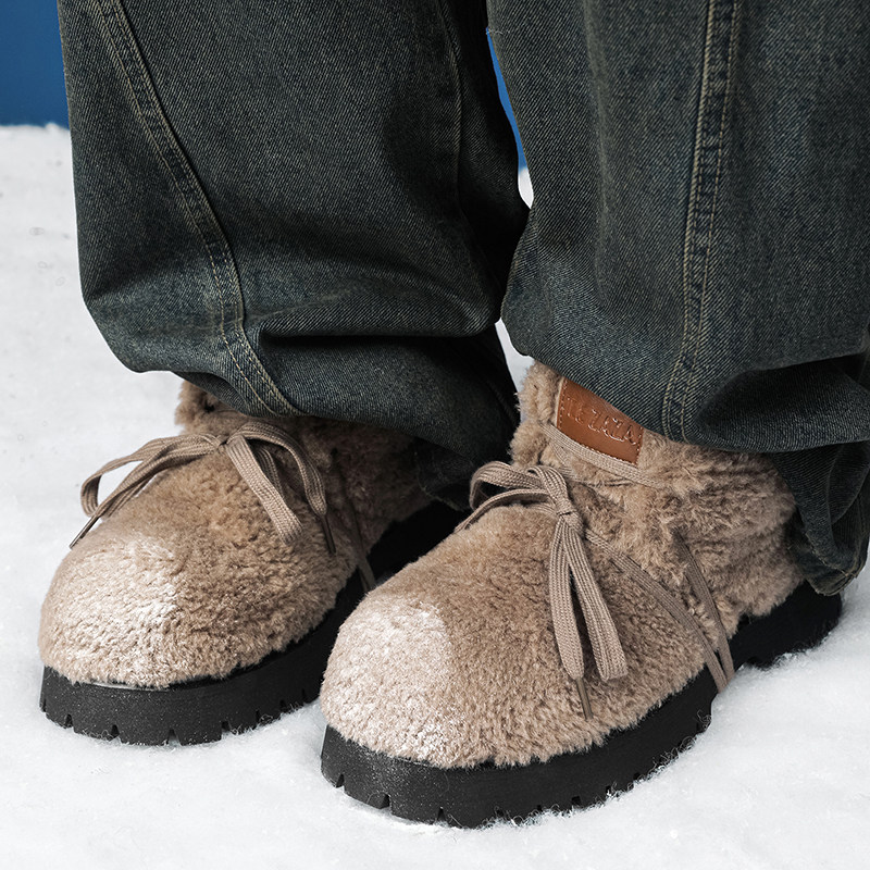 小众设计感毛绒雪地靴男冬季加绒加厚保暖防寒厚底增高东北大棉鞋,淘宝优惠券,粉丝福利购,淘宝优惠卷