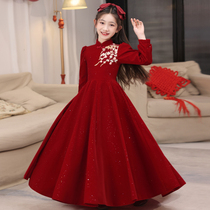 Girls high-end Baiannual wear red evening dress The new Chinese princess dress little girl host Festival Gyeongday Out of the suit