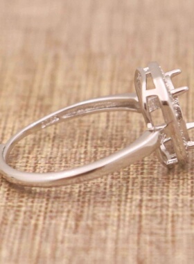 蛋形925银戴妃款戒指空托围锆代裸石镶嵌18k金多规格戒指空托活口