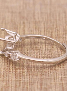 心形925银戴妃款戒指空托围锆代裸石镶嵌18k金多规格戒指空托活口