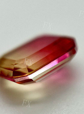 长方倒角合成仿西瓜碧玺玻璃裸石 黄红渐变戒托石补钻首饰石BX09