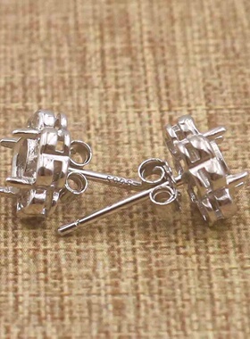 圆形925银戴妃款耳钉空托围锆代裸石镶嵌18k金多规格耳钉首饰空托