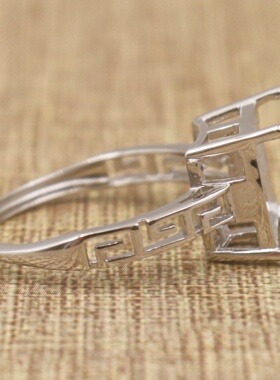 正方形925银戴妃款戒指空托围锆代裸石镶嵌18k金 戒指空托活口