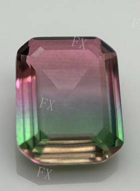 长方形倒角合成仿西瓜碧玺玻璃裸石 红蓝绿渐变戒托石补钻石BX21