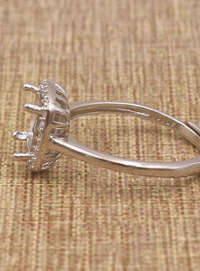 正方形925银戴妃款戒指空托围锆代裸石镶嵌18k金 戒指空托活口