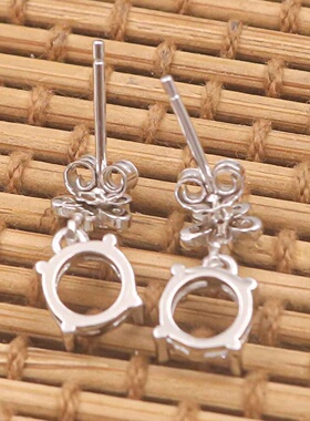 圆形925银戴妃款耳坠空托围锆代裸石镶嵌18k金多规格耳坠首饰空托