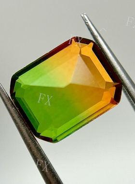 圆形合成西瓜碧玺黄绿色渐变裸石 尖底玻璃散珠戒面镶嵌配石BX10