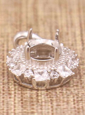 蛋形925银戴妃款吊坠空托围锆代裸石镶嵌18k金多规格首饰吊坠空托