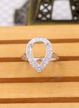 5x7-8x12mm梨形925银戴妃款戒指空托围锆代裸石镶嵌18k金戒托活口