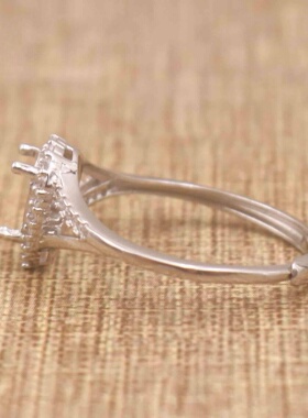 梨形925银戴妃款戒指空托围锆代裸石镶嵌18k金多规格戒指空托活口