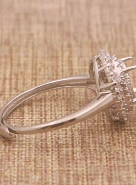 蛋形925银戴妃款戒指空托围锆代裸石镶嵌18k金多规格戒指空托活口