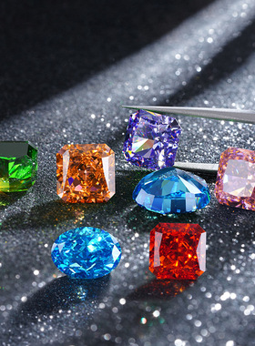 正方倒角冰花切多色锆石裸石 高碳钻戒指项链首饰吊坠镶嵌用主石