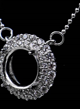 圆形925银戴妃款项链空托围锆代裸石镶嵌18k 首饰DIY项链空托