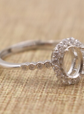 蛋形925银戴妃款戒指空托围锆代裸石镶嵌18k金多规格戒指空托活口