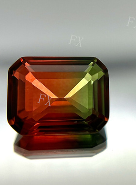 长方倒角合成西瓜碧玺黄绿渐变裸石尖底玻璃散珠镶嵌首饰配石BX12