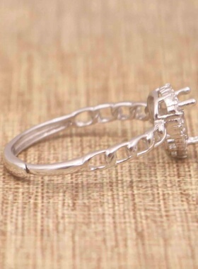 心形925银戴妃款戒指空托围锆代裸石镶嵌18k金多规格戒指空托活口