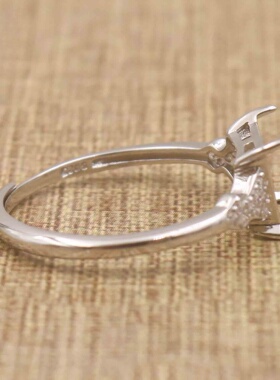 正方形925银戴妃款戒指空托围锆代裸石镶嵌18k金 戒指空托活口