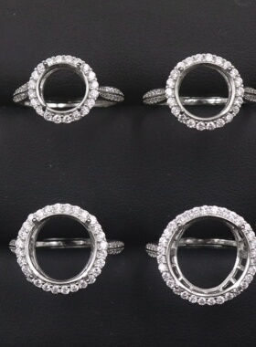 3-10mm圆形925银戴妃款戒指空托围锆代裸石镶嵌18k金戒托活口