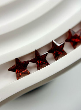 石榴红色锆石人造五角星形裸石 中国红仿钻耳钉戒指珠宝配饰主石