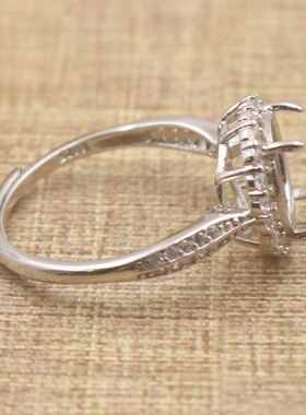 圆形925银戴妃款戒指空托围锆代裸石镶嵌18k金多规格戒指空托活口