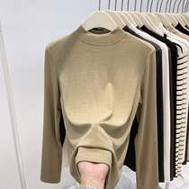 Soft glutinous semi-high neckline plus suede beating undershirt woman autumn winter 2023 new cashmere small stand slim down inner lap thickened