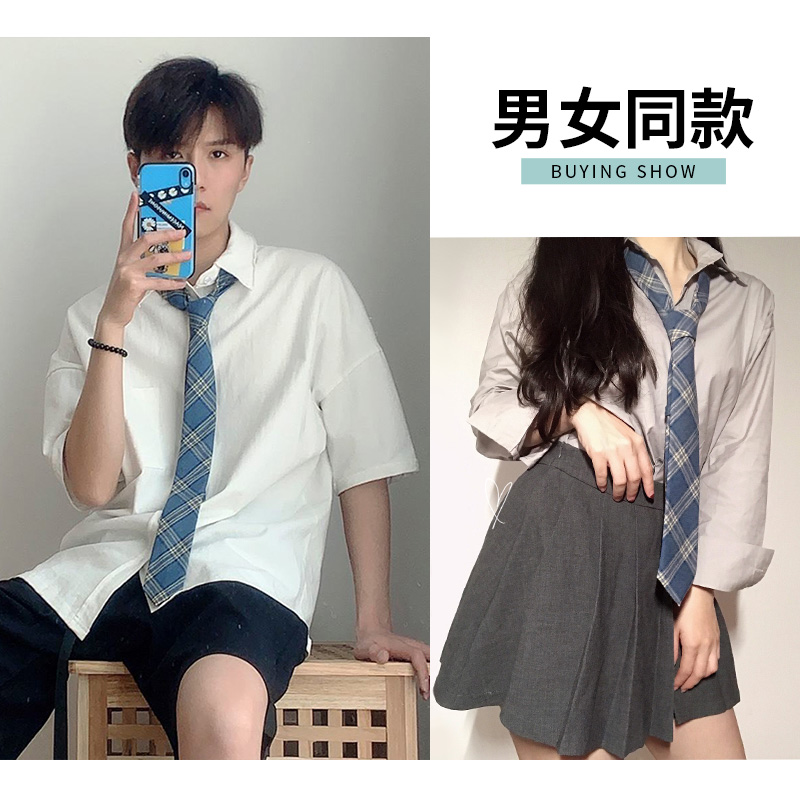 日系dk领带男生格子衬衫女jk校服制服配饰学生学院风韩版复古手打 - 图0