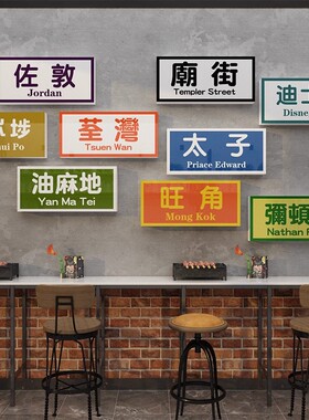 香港式风茶餐厅饮饭破店墙壁面装饰复古怀旧海报地名网红布置贴纸